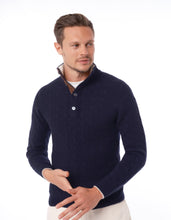 Load image into Gallery viewer, 100% CASHMERE CABLE BUTTON UP MOCK NECK SWEATER
