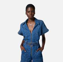 Load image into Gallery viewer, Denim romper suit with belt
