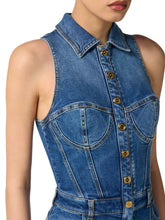 Load image into Gallery viewer, Denim bustier jumpsuit
