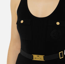 Load image into Gallery viewer, Top in narrow-ribbed viscose and silk fabric with logo embroidery
