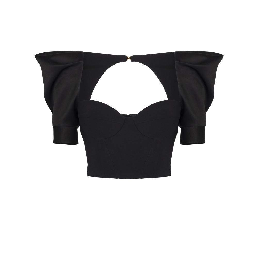 Top in crêpe and duchess satin fabrics