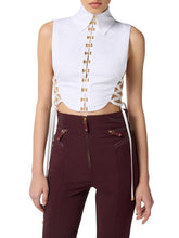 Load image into Gallery viewer, Shirt with jewel clasps and criss-cross details
