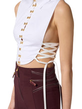 Load image into Gallery viewer, Shirt with jewel clasps and criss-cross details
