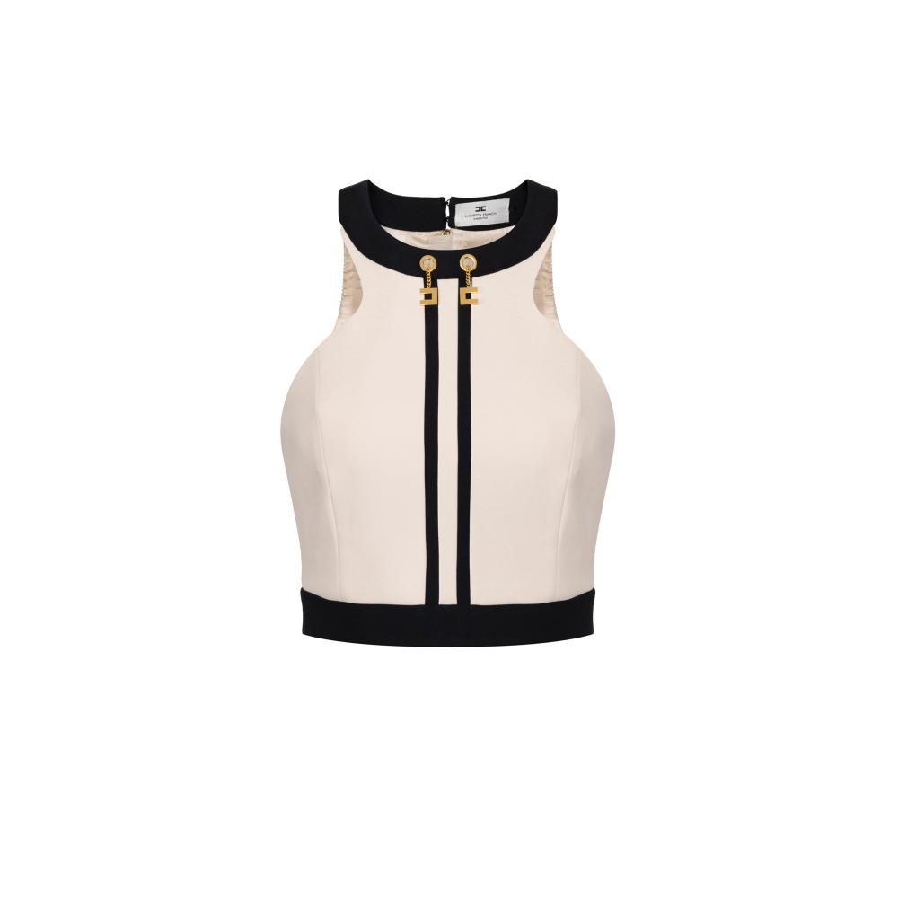 Colour-blocking top in double layer crêpe fabric