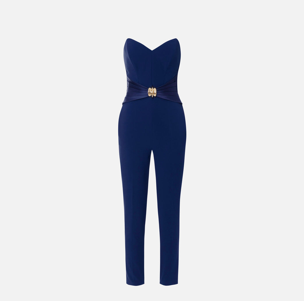 Flowing crêpe jumpsuit with macro bow
