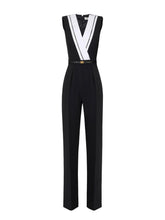 Load image into Gallery viewer, Jumpsuit in lightweight crêpe fabric with tuxedo details
