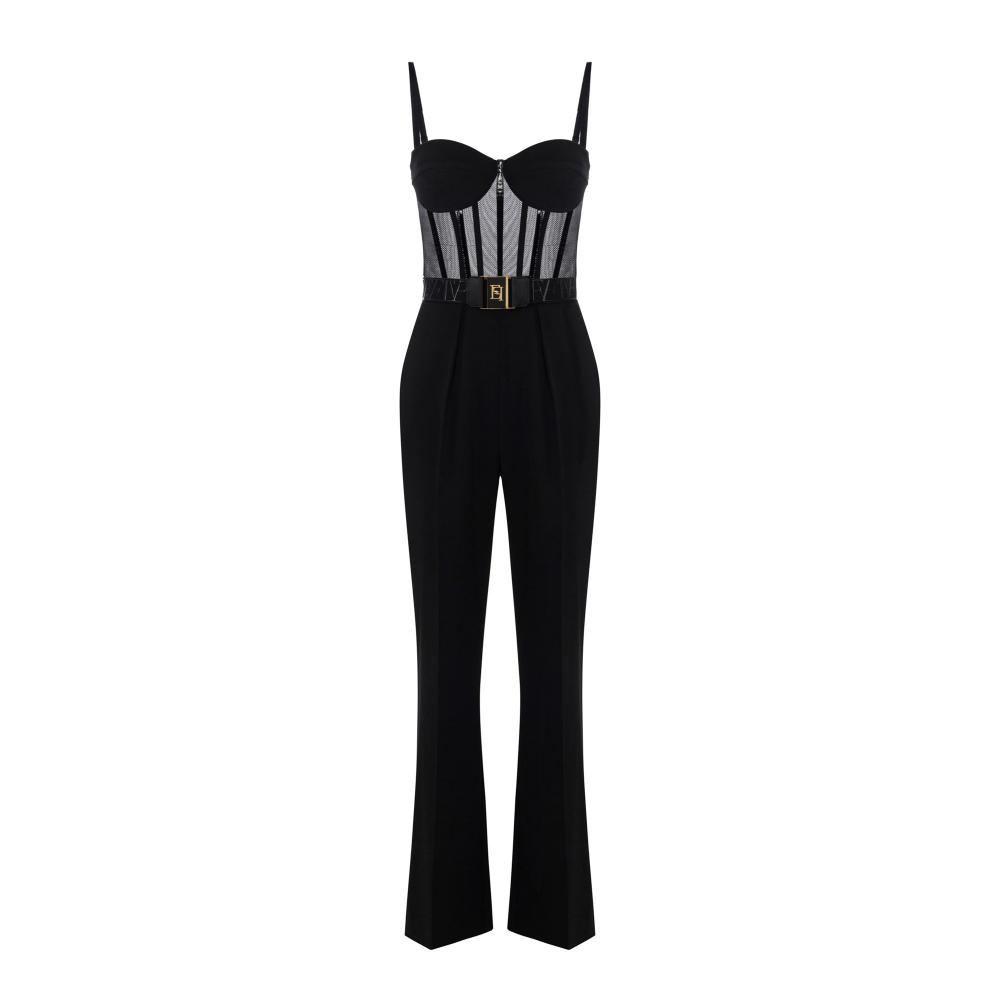 Jumpsuit in lightweight crêpe and tulle fabrics