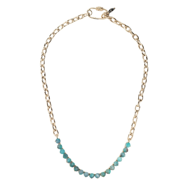 18k white gold necklace with Paraiba Tourmaline, black diamonds and diamonds