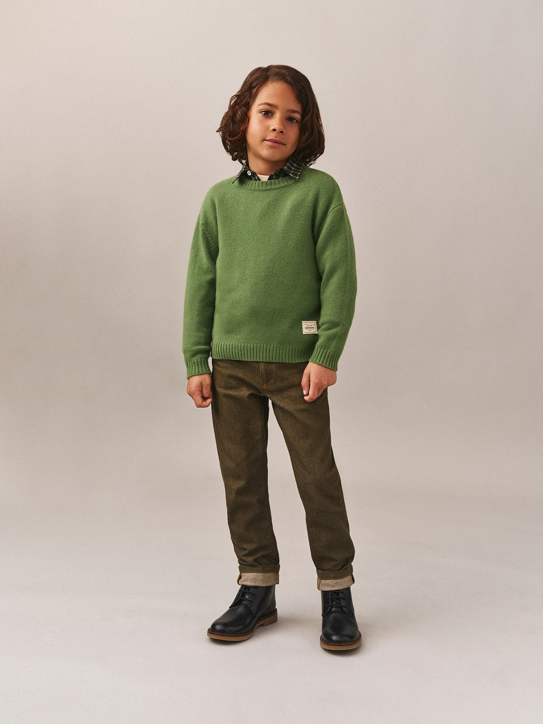 Jason sweater with elbow patches in green wool