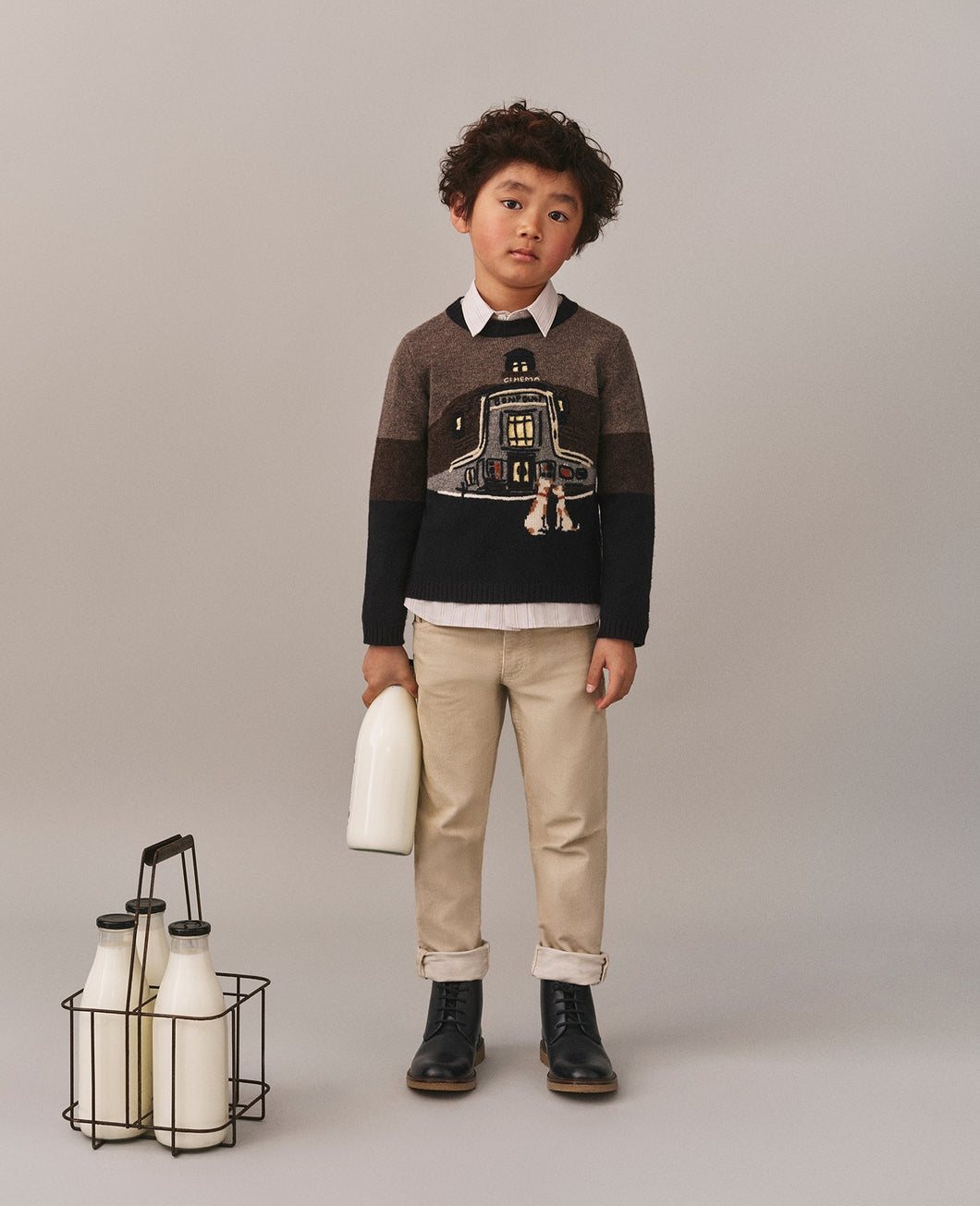 Jacquard and cinema embroidered wool bath jean sweater