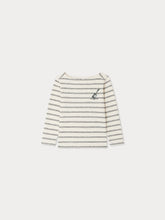 Load image into Gallery viewer, Baudelaire striped t-shirt with guitar embroidery in organic cotton
