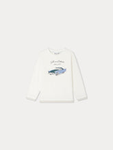 Load image into Gallery viewer, Batholome white t-shirt with car print in organic cotton
