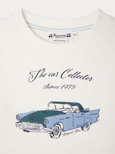 Load image into Gallery viewer, Batholome white t-shirt with car print in organic cotton
