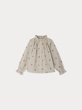 Load image into Gallery viewer, Jordana ruffled blouse in organic cotton with cherry embroidery
