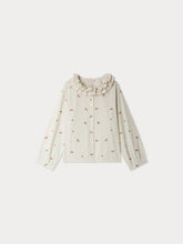 Load image into Gallery viewer, Jaffa blouse with ruffles in striped organic cotton with cherry embroidery
