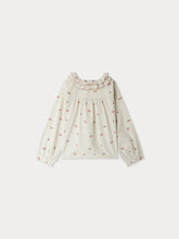 Load image into Gallery viewer, Jaffa blouse with ruffles in striped organic cotton with cherry embroidery
