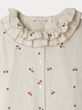 Load image into Gallery viewer, Jaffa blouse with ruffles in striped organic cotton with cherry embroidery
