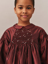 Load image into Gallery viewer, Jeanne smocked and embroidered silk dress
