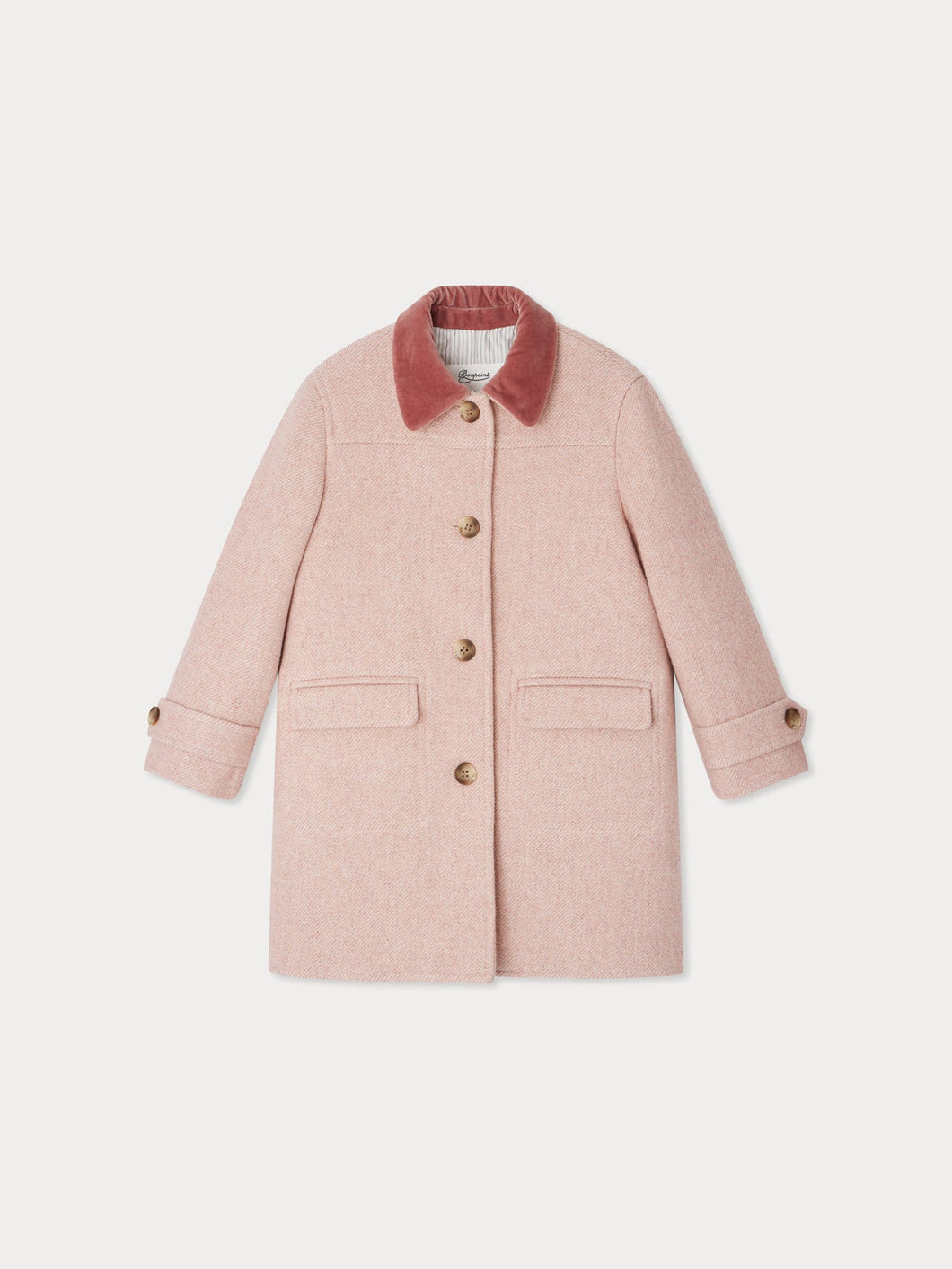 Jaida coat in pink wool with a velvet collar
