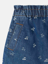 Load image into Gallery viewer, Jensua elasticated waist skirt in cherry jacquard denim

