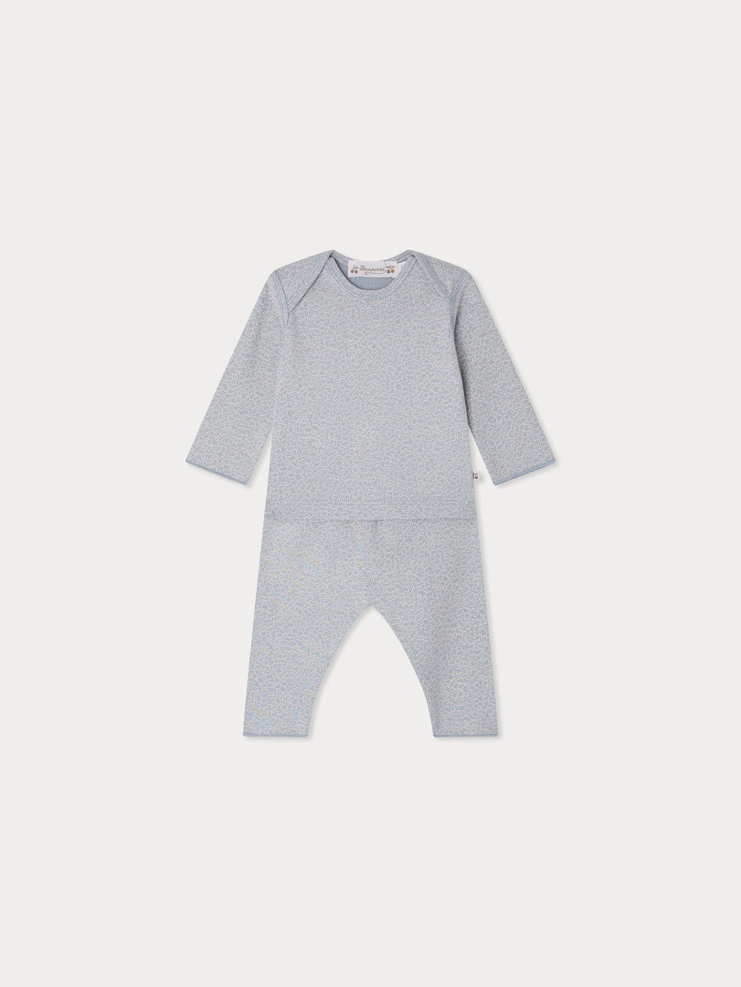 Timi printed set with American neckline in blue-grey organic cotton