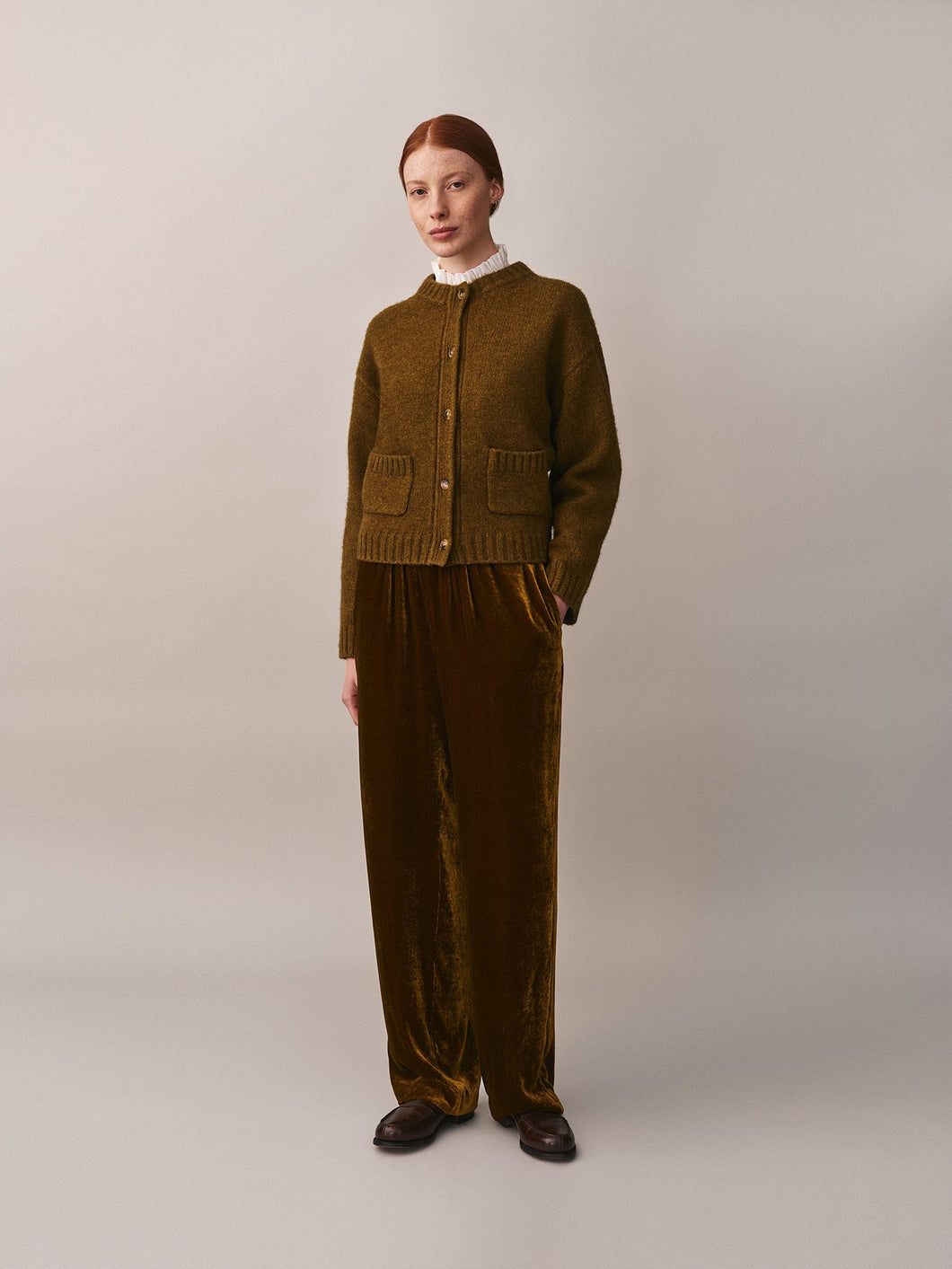 Duncan Khaki Cardigan with Pockets