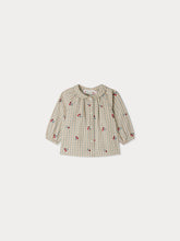 Load image into Gallery viewer, Domino plaid blouse embroidered with cherries in organic cotton
