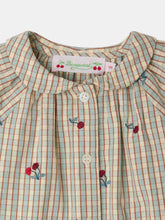 Load image into Gallery viewer, Domino plaid blouse embroidered with cherries in organic cotton
