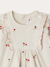 Load image into Gallery viewer, Taelia dress in striped organic cotton with cherry embroidery
