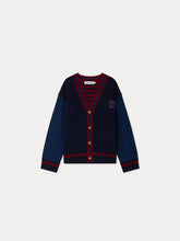 Load image into Gallery viewer, Julian V-neck cardigan with embroidered badge in wool

