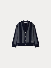 Load image into Gallery viewer, Mandel V-neck cardigan with grey stripes in wool

