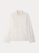Load image into Gallery viewer, Melba Grown-Up blouse with ruffled collar and Calais lace in organic cotton

