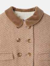 Load image into Gallery viewer, Mocha baby coat with velvet collar and padded lining
