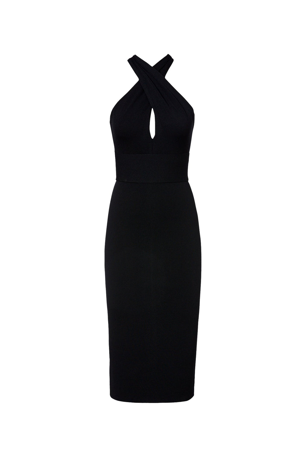 CREPE KNIT WRAP NECK DRESS - BLACK