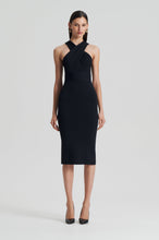 Load image into Gallery viewer, CREPE KNIT WRAP NECK DRESS - BLACK
