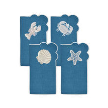 Load image into Gallery viewer, Seferî Embroidered Napkin - Under the Sea - Blue - Set of 4
