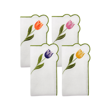 Load image into Gallery viewer, Seferî Embroidered Napkin - Tulip Garden - Set of 4
