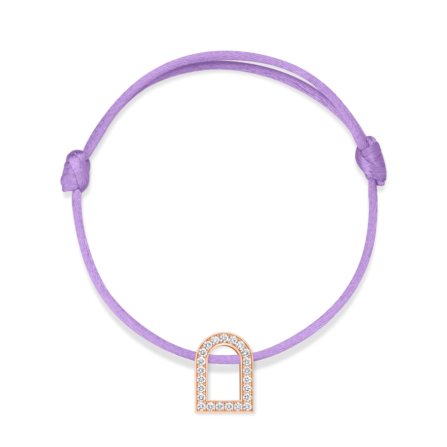L'Arc Voyage Charm GM, 18k Rose Gold with Galerie Diamonds on Silk Cord Bracelet - DAVIDOR