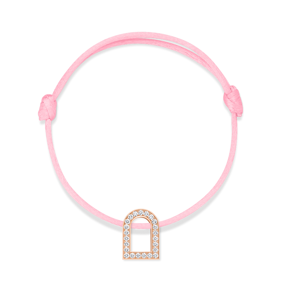 L'Arc Voyage Charm GM, 18k Rose Gold with Galerie Diamonds on Silk Cord Bracelet - DAVIDOR