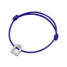 Load image into Gallery viewer, L&#39;Arc Voyage Charm GM, 18k White Gold with Galerie Diamonds on Silk Cord Bracelet - DAVIDOR
