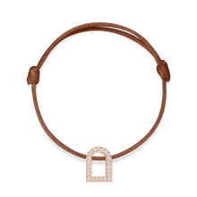 Load image into Gallery viewer, L&#39;Arc Voyage Charm GM, 18k Rose Gold with Galerie Diamonds on Silk Cord Bracelet - DAVIDOR
