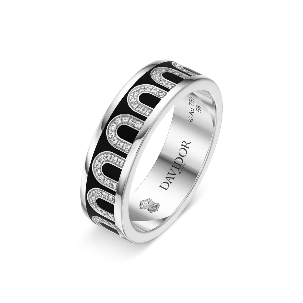 L'Arc de DAVIDOR Ring MM, 18k White Gold with Caviar Lacquered Ceramic and Arcade Diamonds - DAVIDOR