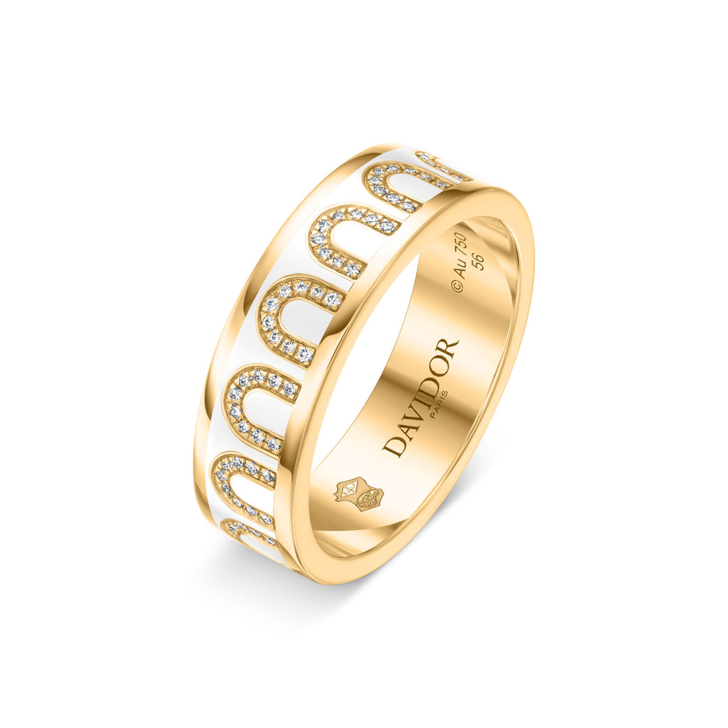 L'Arc de DAVIDOR Ring MM, 18k Yellow Gold with Neige Lacquered Ceramic and Arcade Diamonds - DAVIDOR
