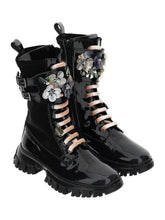 Load image into Gallery viewer, Combat Boots patent leather and flowers
