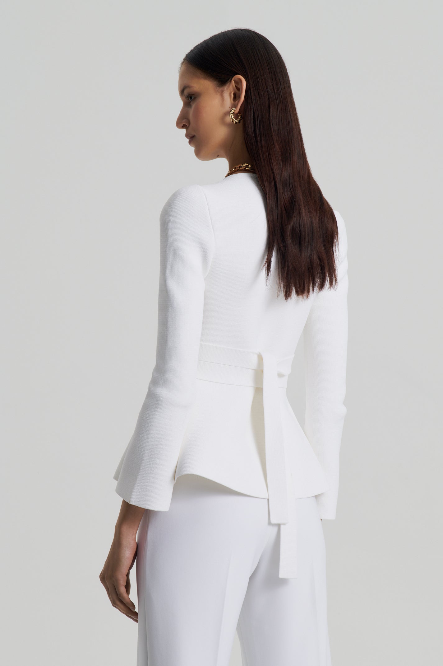 Crepe Knit Ruffle Jacket White