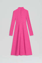 Load image into Gallery viewer, Crepe Knit Button Polo Dress Fuchsia
