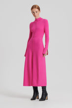 Load image into Gallery viewer, Crepe Knit Button Polo Dress Fuchsia
