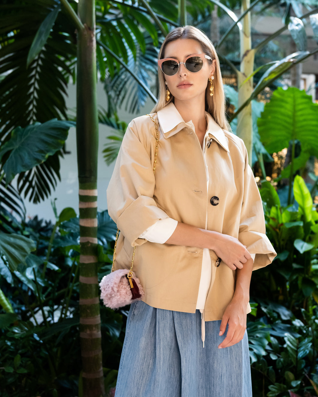 COTTON AND LINEN FLARED TRENCH COAT