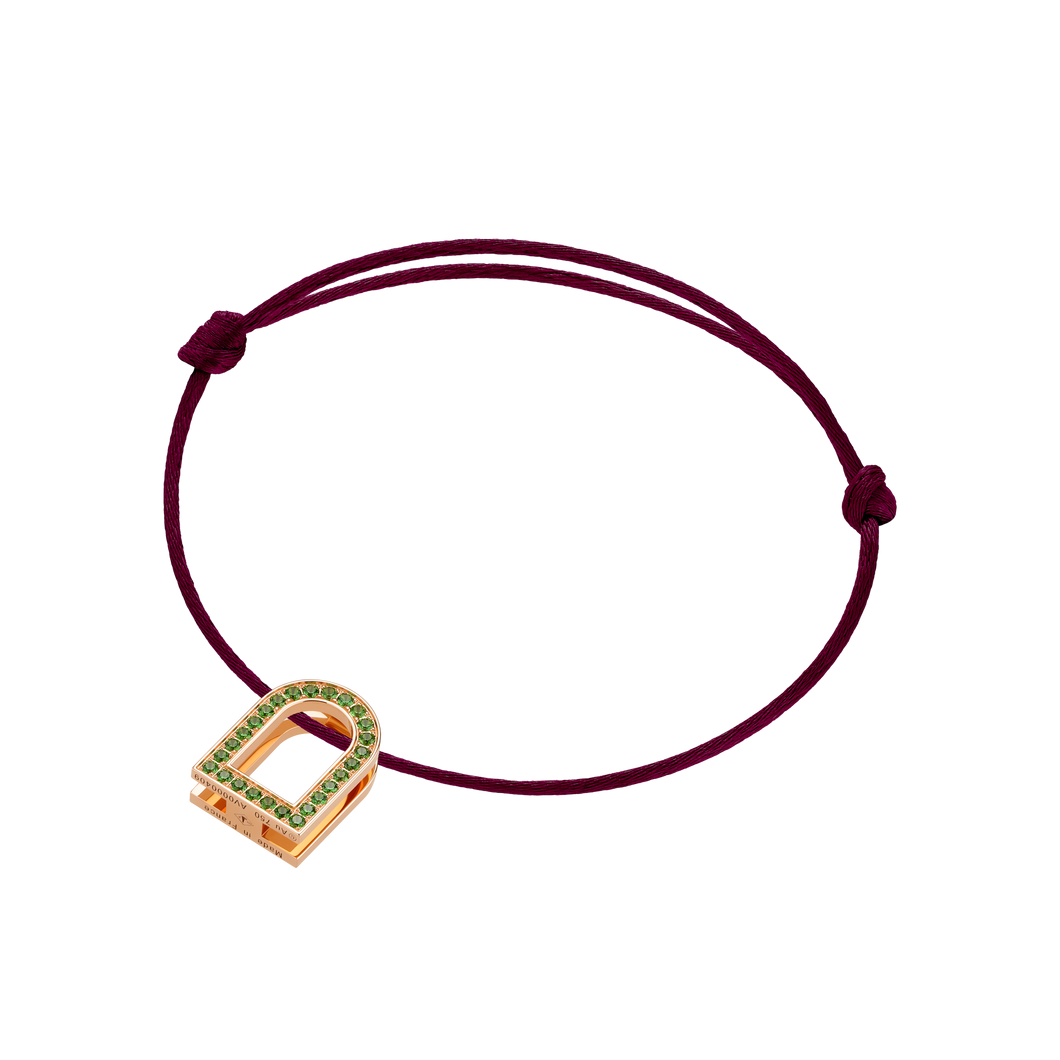 L'Arc Voyage Charm MM, 18k Rose Gold with Galerie Tsavorites on Silk Cord - DAVIDOR