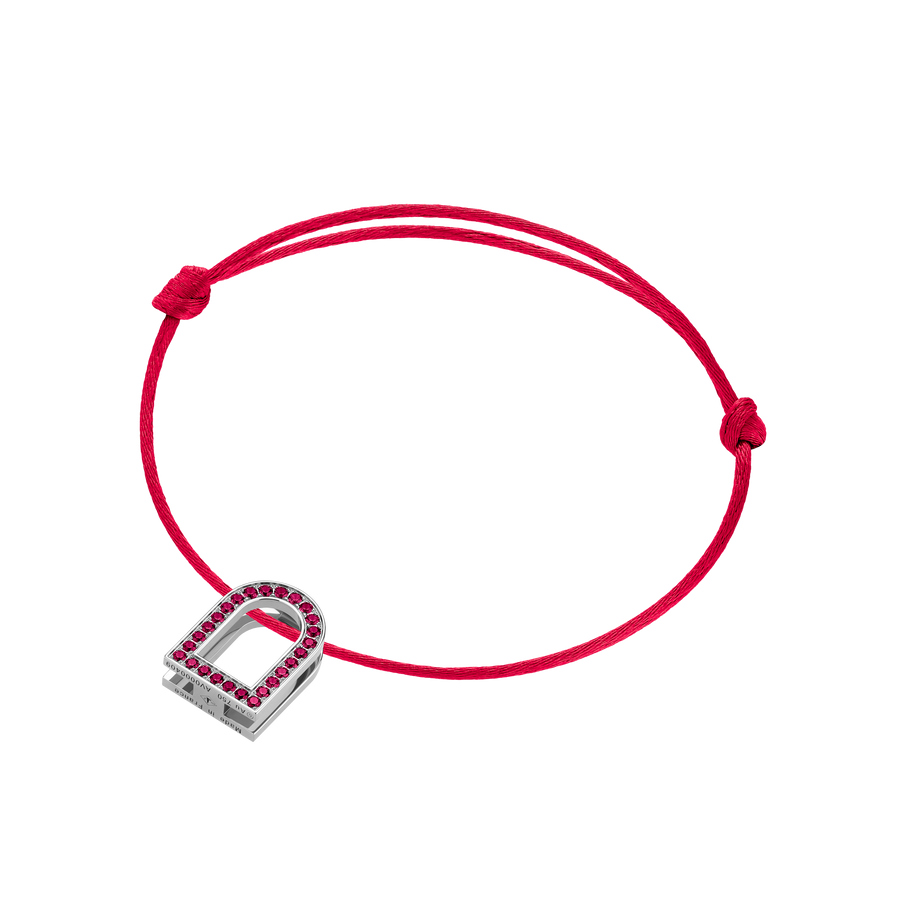L'Arc Voyage Charm MM, 18k White Gold with Galerie Rubies on Silk Cord - DAVIDOR